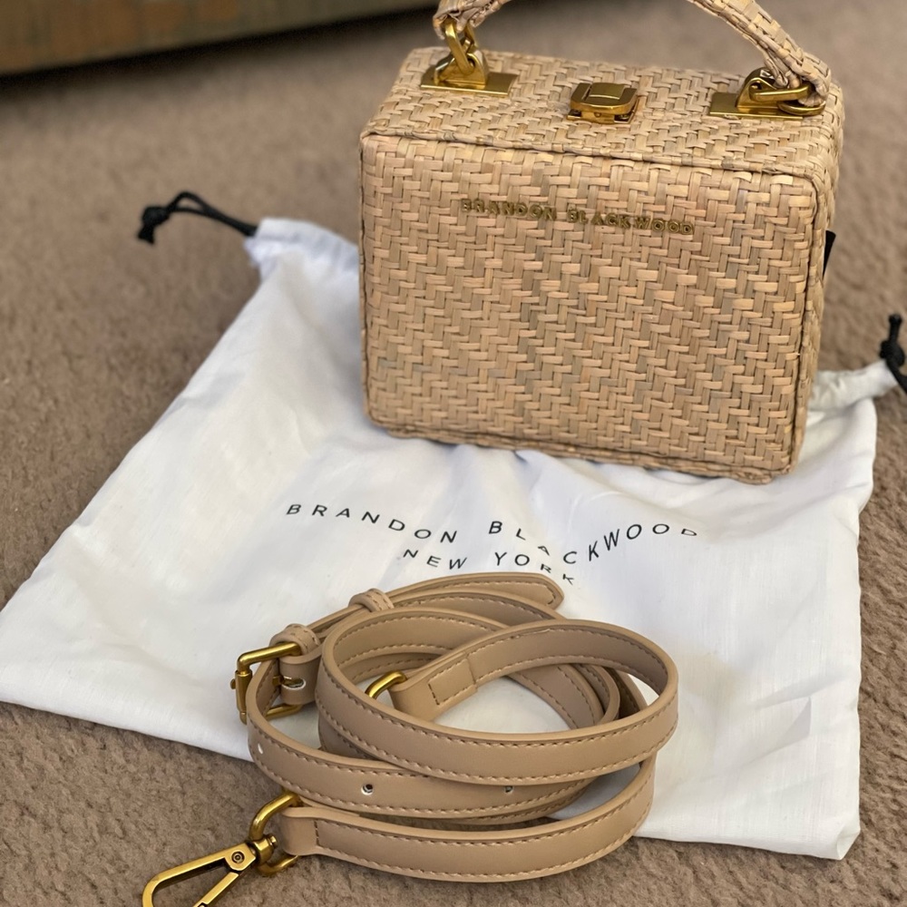 Brandon Blackwood Mini Kendrick Woven Raffia Wicker Trunk Bag